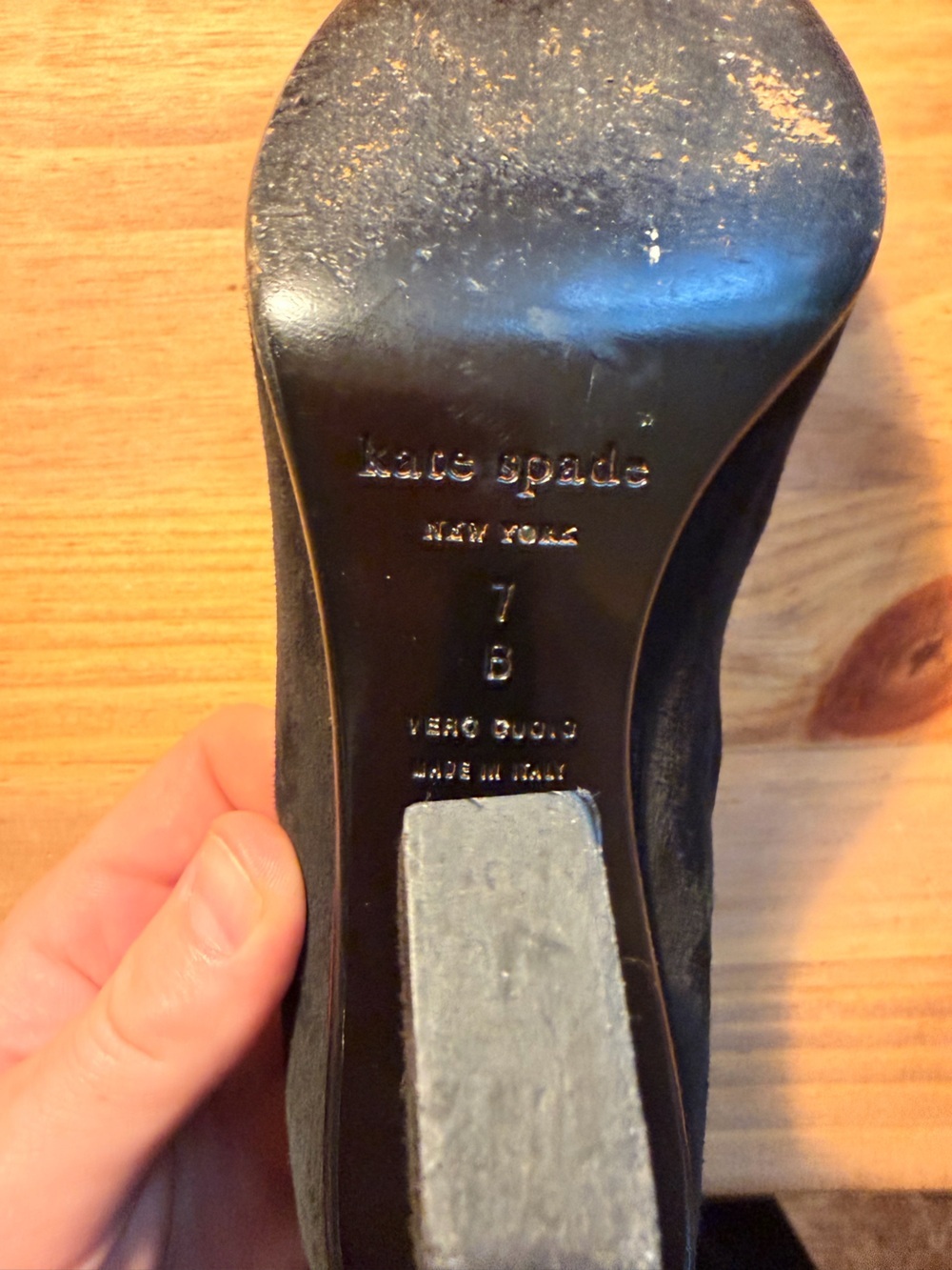 kate spade Vero Ouoio Black Suede Block Heel Pumps with Red Sole Accent - Picture 4 of 6